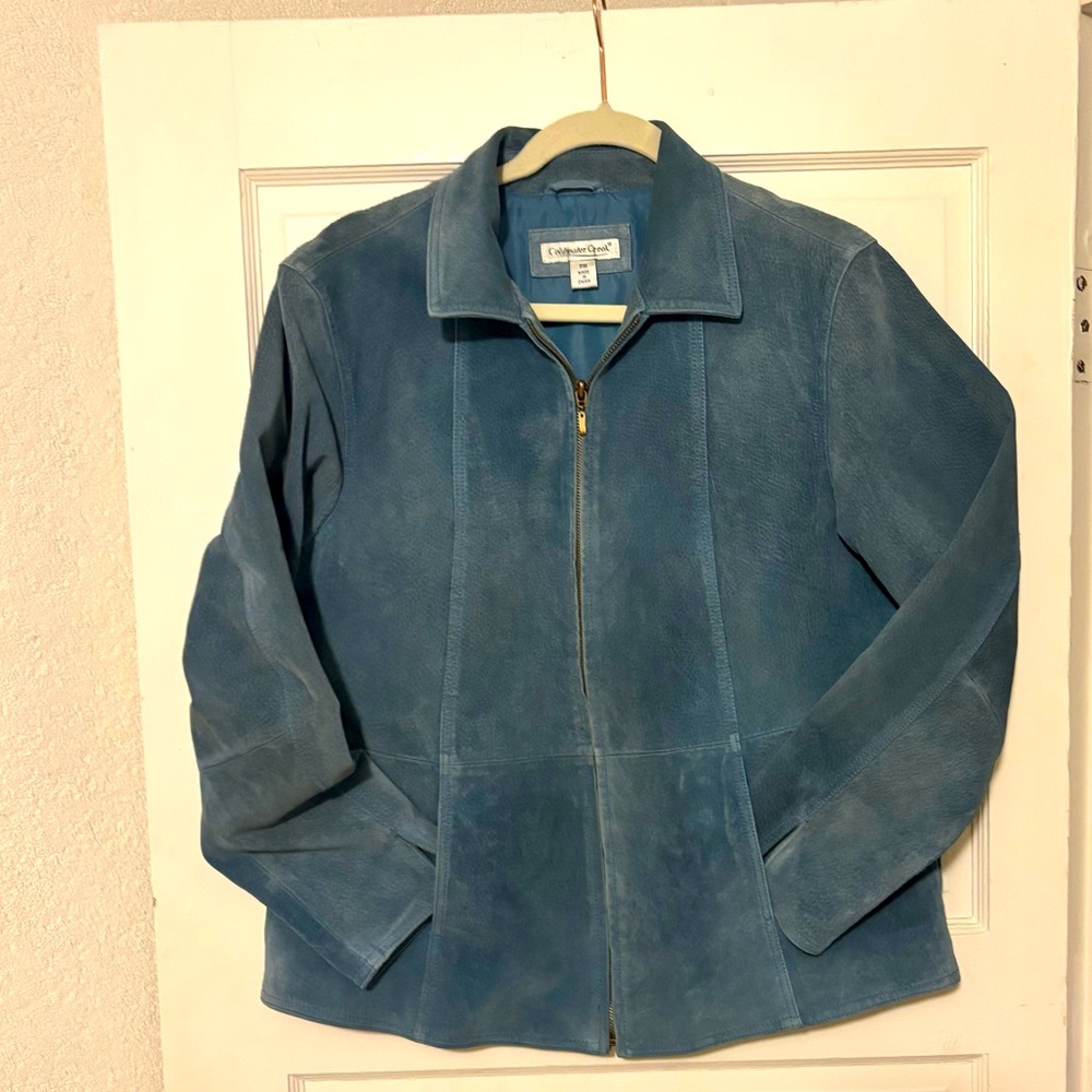 Coldwater Creek Light Blue Zip Front Suede Leather Jacket